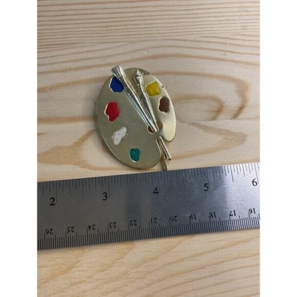 Vintage JJ Artist Palette Brooch Pin Gold Tone With Paintbrush & Paints - Picture 5 of 5